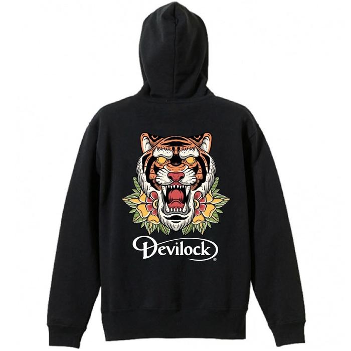 DEVILOCK デビロック「TIGER DEVILOCK HOODIE」プルオーバーパーカー 裏パイルスウェット 虎 タイガー タトゥーデザイン 黒ブラック XL 2L 3L 4L Rogia | DEVILOCK | 04