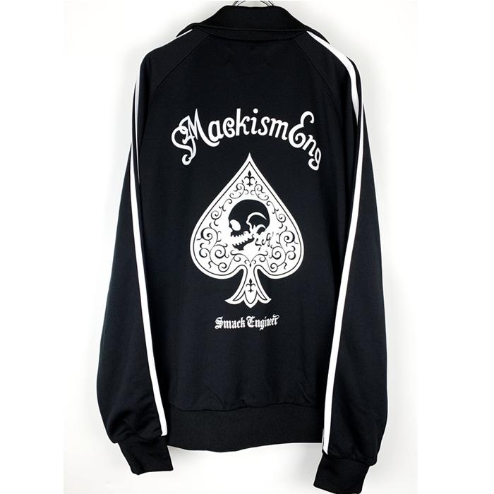 SMACK ENGINEER スマックエンジニア「Rogia限定 SPADE TRACK JK」トラックジャケット ジャージ オーバーサイズ 黒 ブラック 白ライン スペード バックプリント | SMACK ENGINEER | 01