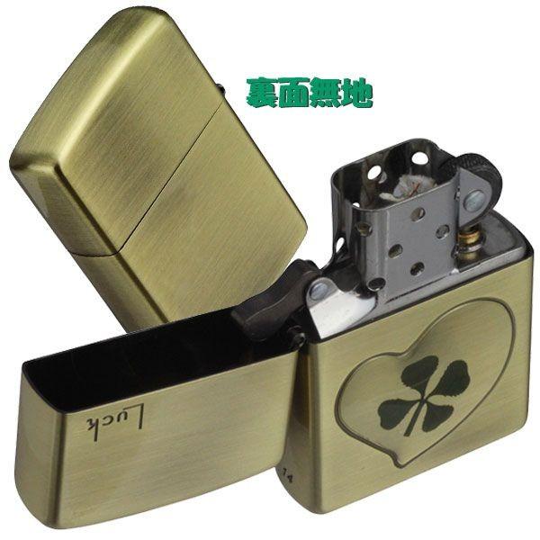 zippo ジッポーライター  本物の四葉のクローバー・シンチュウ 真鍮 ブラス LUCK運  送料無料 ネコポス可の画像