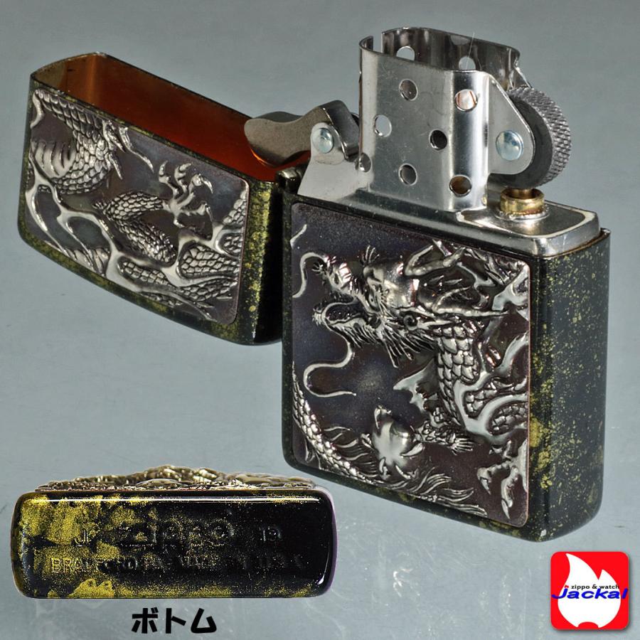 zippo(ジッポーライター)ライズメタル銀硫化 銀龍ドラゴン亀甲金 黒漆