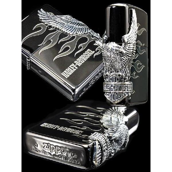 zippo ジッポーライター ハーレーダビットソンジッポー/サイドメタル ブラックxシルバー バイク カッコイイ 送料無料の画像
