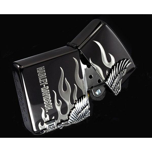 zippo ジッポーライター ハーレーダビットソンジッポー/サイドメタル ブラックxシルバー バイク カッコイイ 送料無料の画像