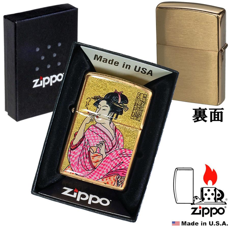 父の日：zippo(ジッポーライター)　金箔和柄 エポキシコーティング　浮世絵風　煙を吹く女　ブラス（真鍮）  送料無料（クロネコゆうパケット対応）｜jackal｜03