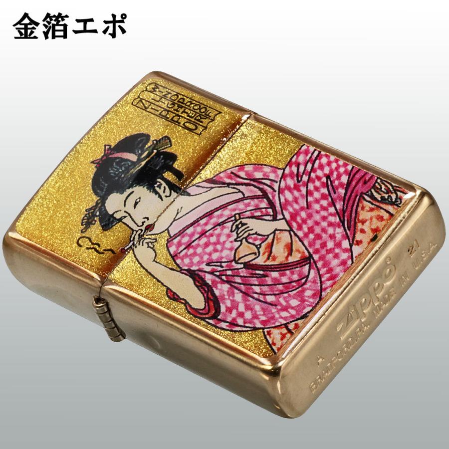 父の日：zippo(ジッポーライター)　金箔和柄 エポキシコーティング　浮世絵風　煙を吹く女　ブラス（真鍮）  送料無料（クロネコゆうパケット対応）｜jackal｜04