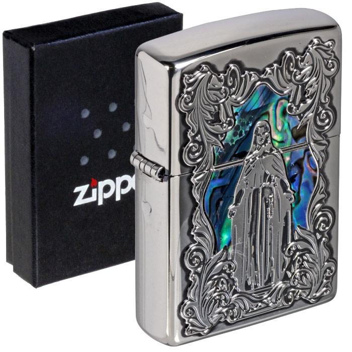 シェル zippo ジッポーライター 貝貼り マリア ニッケルいぶし 信仰