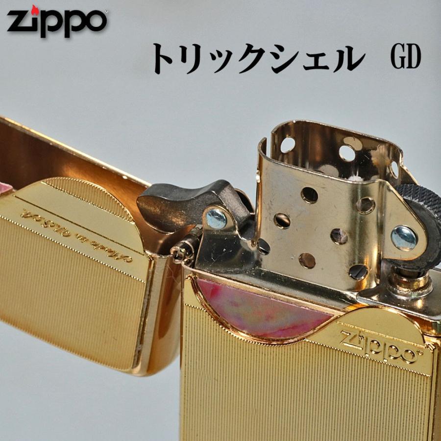 zippo(ジッポーライター）トリックシェルジッポ メタルプレート天然貝貼り ゴールド GD シリアルNo.入り　 送料無料（ネコポス対応）