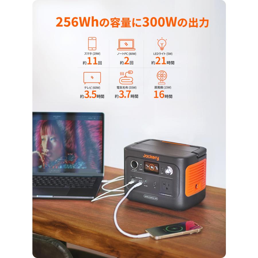 【6/8~6/11限定 20%OFFクーポン】Jackery ポータブル電源 240 New 256Wh リン酸鉄 長寿命 定格300W コンパクト 軽量 急速充電 アウトドア用 防災｜jackery-japan｜05