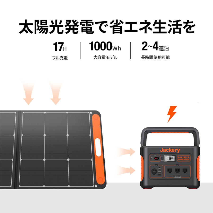 Jackery Solar Generator 1000 ポータブル電源 1000 ソーラーパネル SolarSaga 100 1枚セット キャンプ  車中泊 アウトドア 防災グッズ 停電 緊急電源 大容量 :N-P1000-S100-JK3:Jackery Japan ヤフーショッピング店 - 通販  - Yahoo!ショッピング