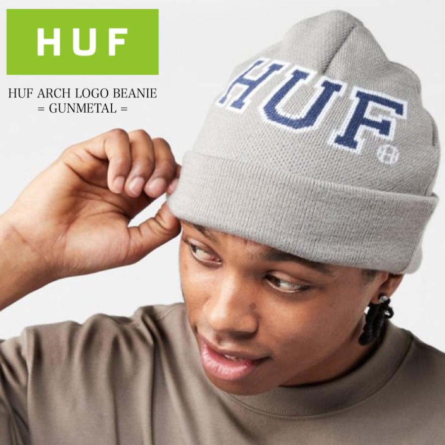 HUF ハフ ARCH LOGO BEANIE GUNMETAL ハフ ボックスロゴ 帽子 ビーニー ワッチ ショートビーニー スケート