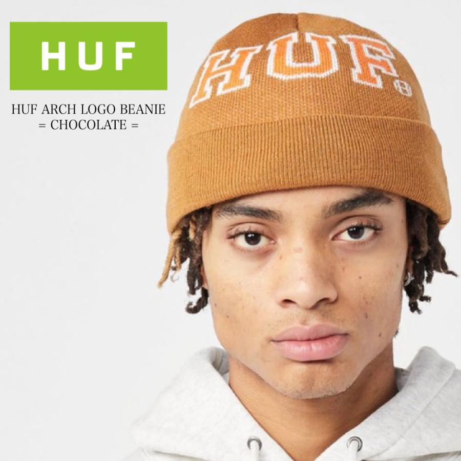 HUF ハフ ARCH LOGO BEANIE CHOCOLATE ハフ ボックスロゴ 帽子 ビーニー ワッチ ショートビーニー スケート
