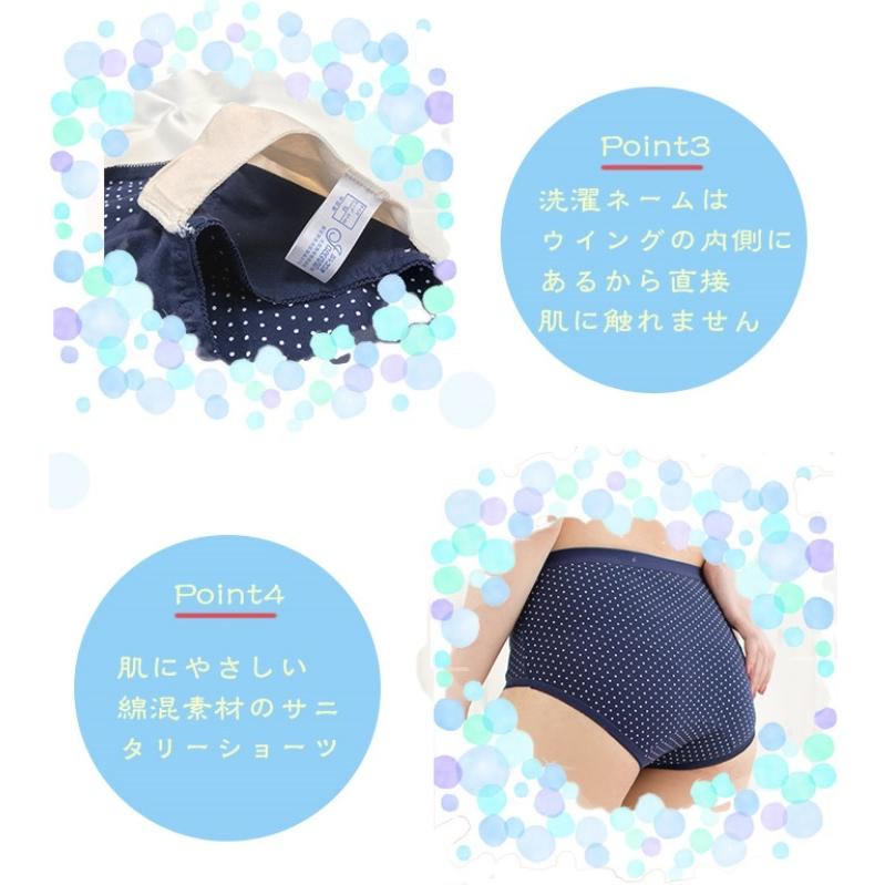 サニタリーショーツ ポケット付き 3枚セット 夜用・羽根付対応 綿95 生理ショーツ