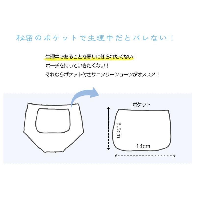 サニタリーショーツ ポケット付き 3枚セット 夜用・羽根付対応 綿95% 生理ショーツ 生理用パンツ ウイング 防水布 M L LL 生理 下着 ジャコンヌ jaconne【0884】｜jaconne-store｜06