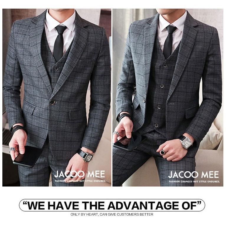 ビジネススーツ メンズ スリーピース チェック柄 ブレザー スーツセット 3ピーススーツ 結婚式 カジュアルスーツ セットアップ ベスト付き 通勤 送料無料 Jg Bwx113 Jacoo Mee Store 通販 Yahoo ショッピング