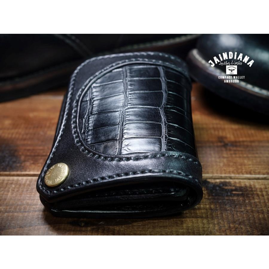 手縫い クロコダイル コンパクトウォレット ミニ財布　ブラック AMBRODAの画像