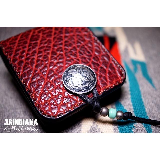 手縫い革財布 アメリカバイソンハーフウォレット バーガンディー