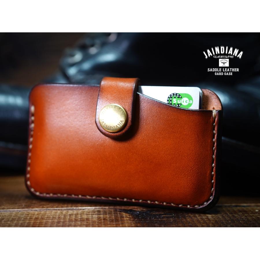 サドルレザーカードケース ビンテージ染めキャメル手縫い