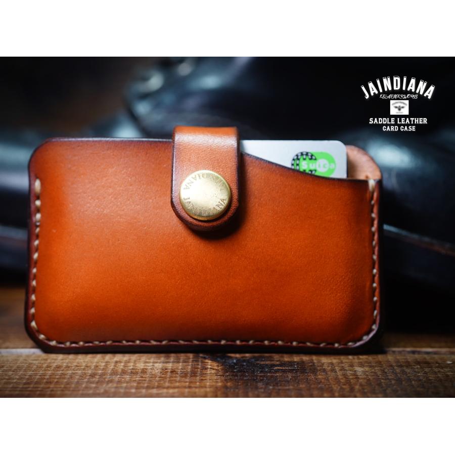サドルレザーカードケース ビンテージ染めキャメル手縫い