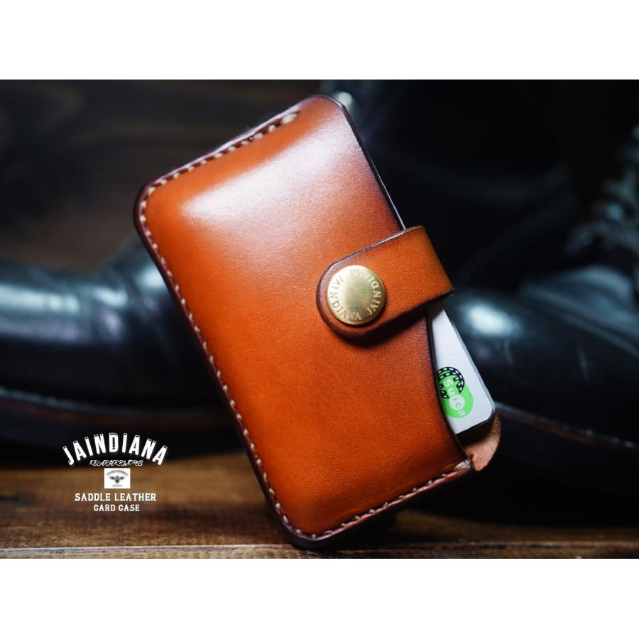 サドルレザーカードケース ビンテージ染めキャメル手縫い