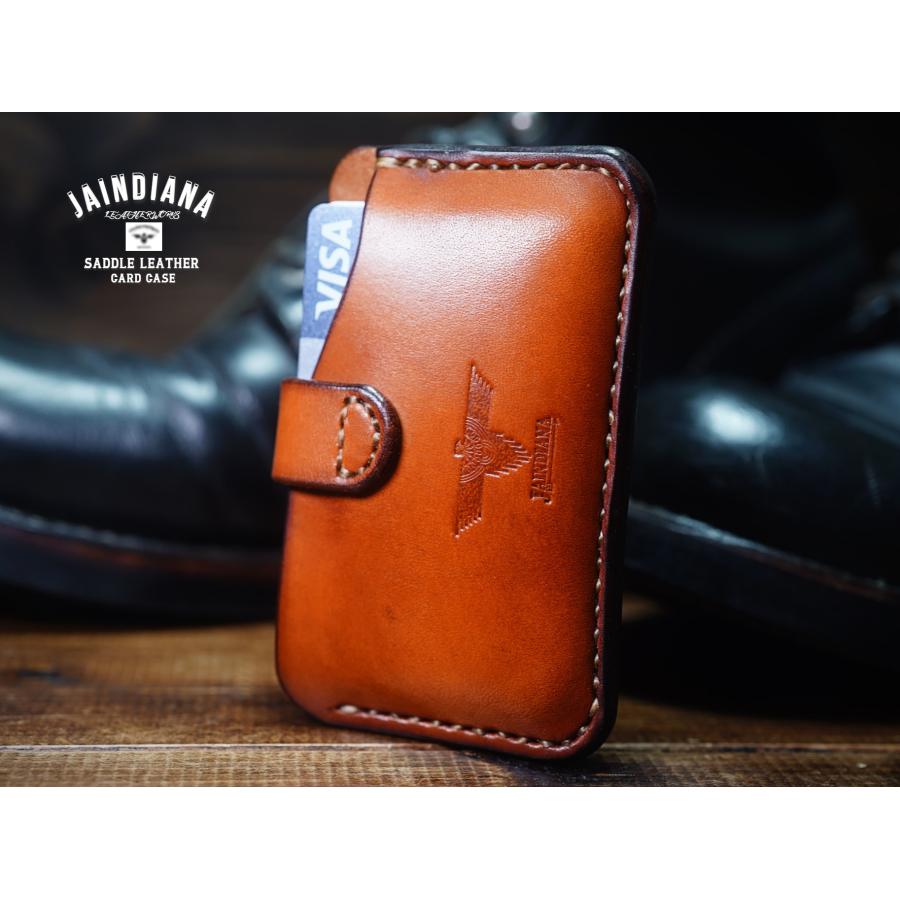 サドルレザーカードケース ビンテージ染めキャメル手縫い