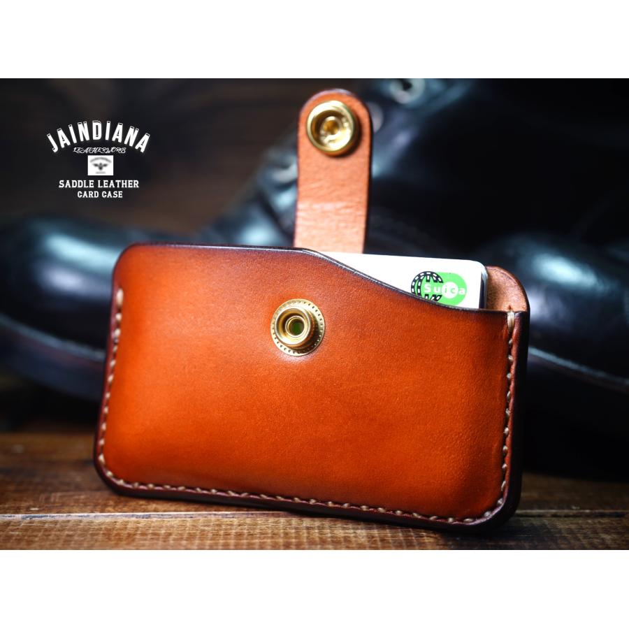 サドルレザー　ケース　ハンドメイド　1個限定 サドルレザーカードケース ビンテージ染めキャメル手縫い