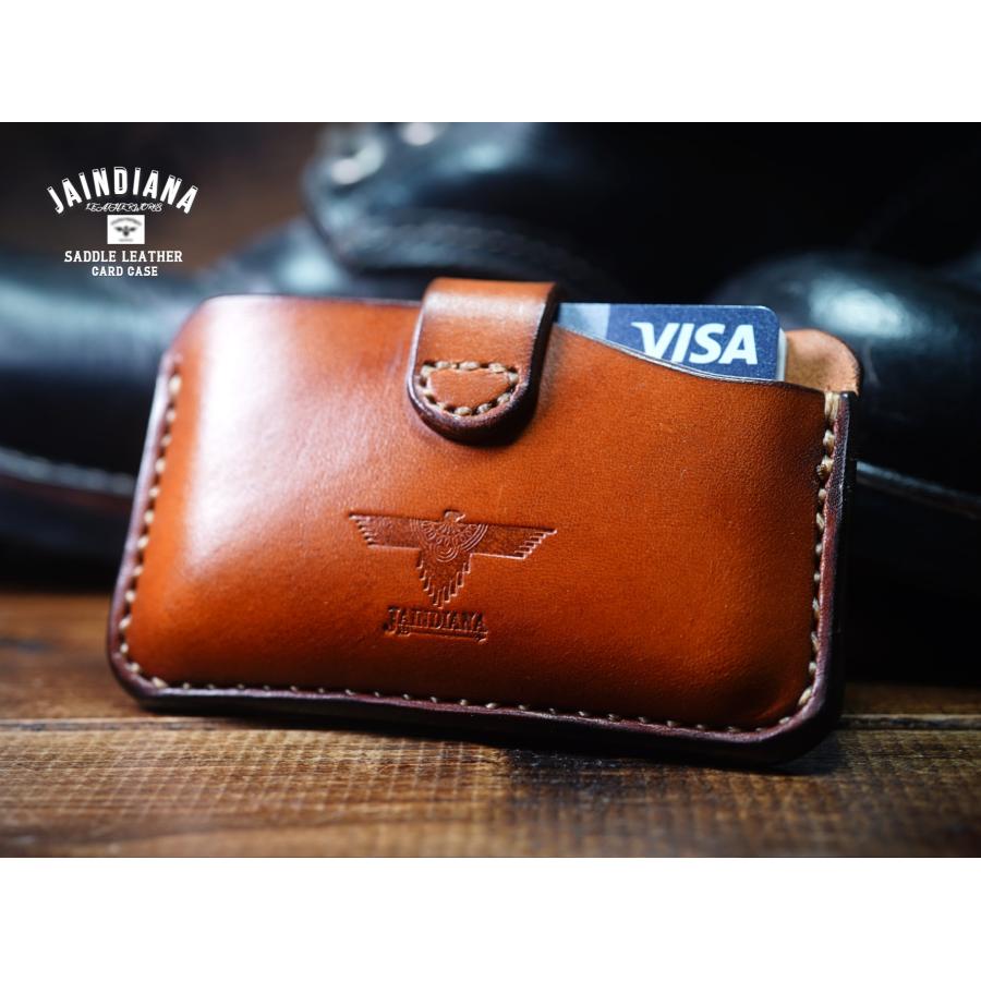 サドルレザーカードケース ビンテージ染めキャメル手縫い