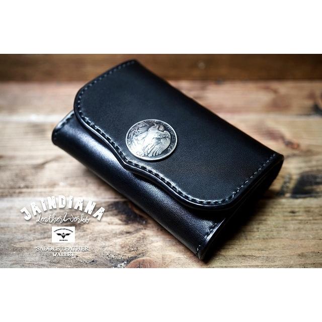 手縫い サドルレザー コンパクトウォレット ミニ財布 ブラック  