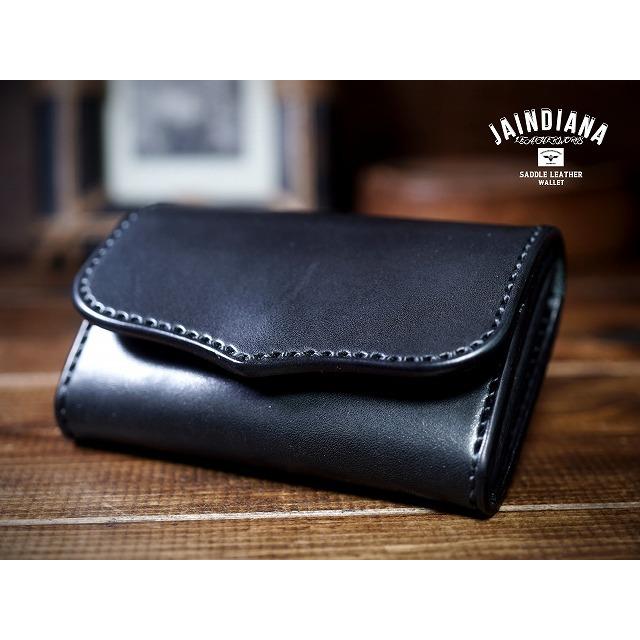 ウォレット　ミドルサイズ　サドルレザー　黒　鹿紐　手縫い ウォレット ミドルサイズ サドルレザー 黒 鹿紐 手縫い ウォレット