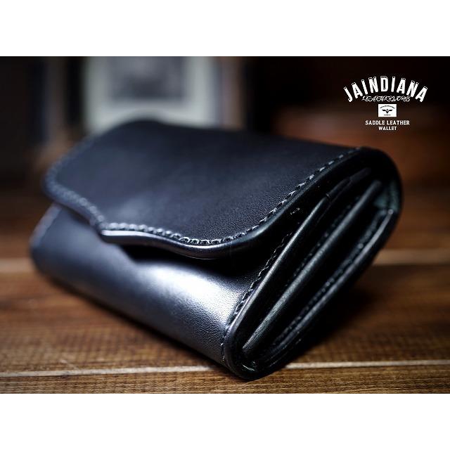 ブラックレザー　コンパクトウォレット 手縫い サドルレザー コンパクトウォレット ミニ財布 ブラック