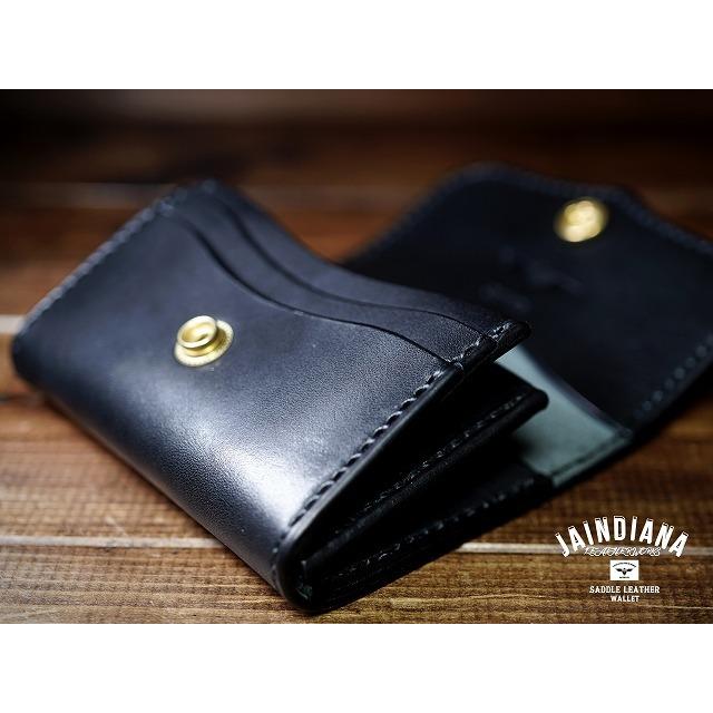 手縫い サドルレザー コンパクトウォレット ミニ財布 ブラック