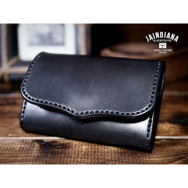 黒いレザー製コンパクト財布 コンパクトミニウォレット/革財布 ブラック サドルレザー｜全ての