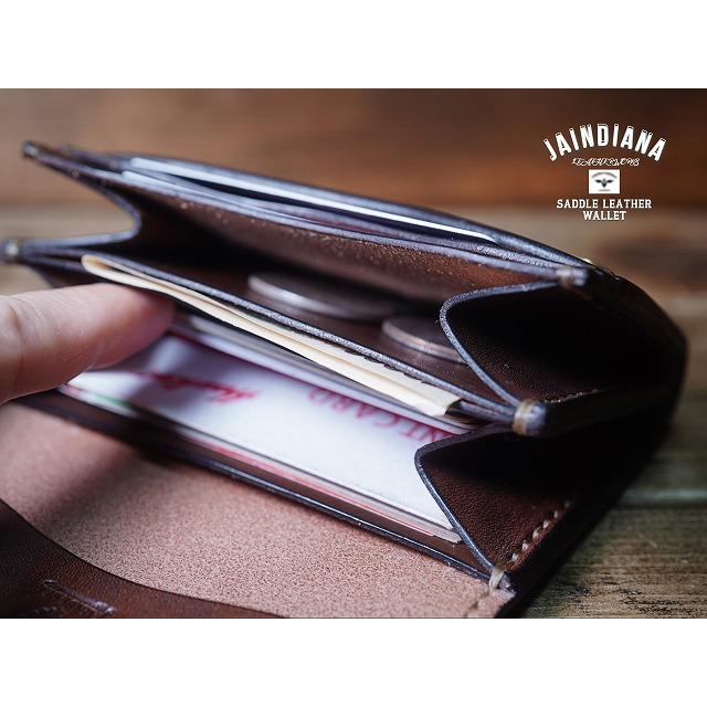 手縫い サドルレザー コンパクトウォレット シルバーコンチョ ミニ財布　ビンテージ染めブラウン｜jaindiana｜10