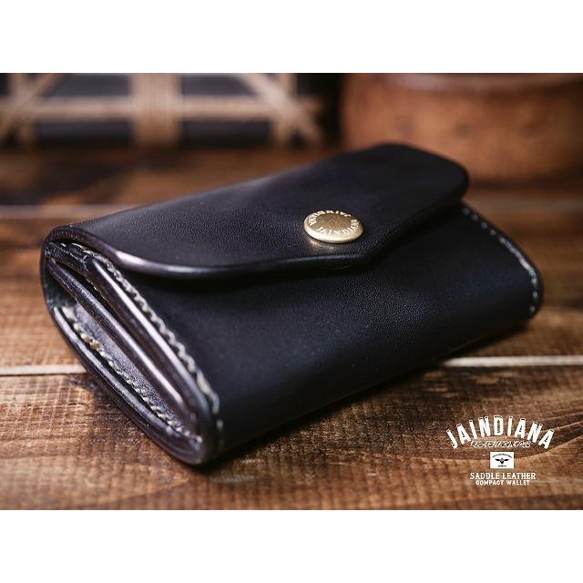 手縫い サドルレザー コンパクトウォレット ミニ財布 ブラック