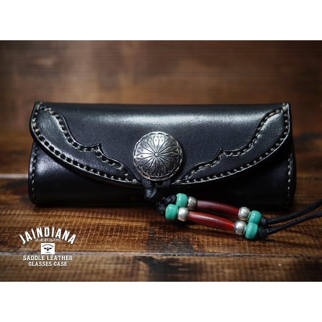 サドルレザーメガネケース ブラック シルバーコンチョ : JAINDIANA
