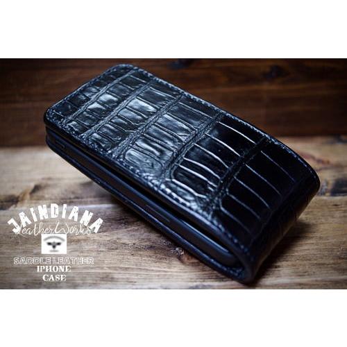 クロコダイルiPhone13/14/5/16ケース ブラック 手縫い : JAINDIANA