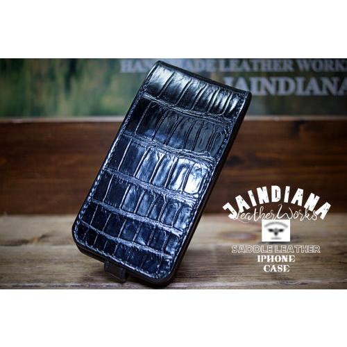 クロコダイルiPhone13/14/5/16ケース ブラック 手縫い : JAINDIANA