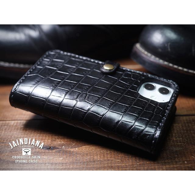 クロコダイルiPhone13/14/15/16ケース 横開きブラック : JAINDIANA