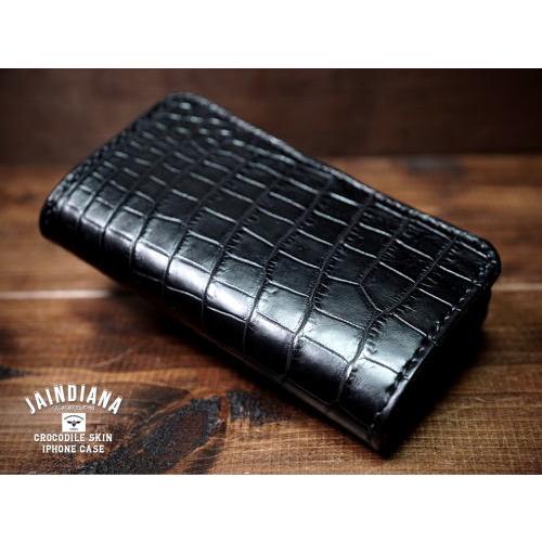 クロコダイルiPhone13/14/15/16ケース 横開きブラック : JAINDIANA