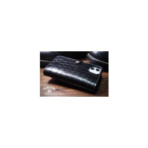 クロコダイルiPhone13/14/15/16ケース 横開きブラック : JAINDIANA