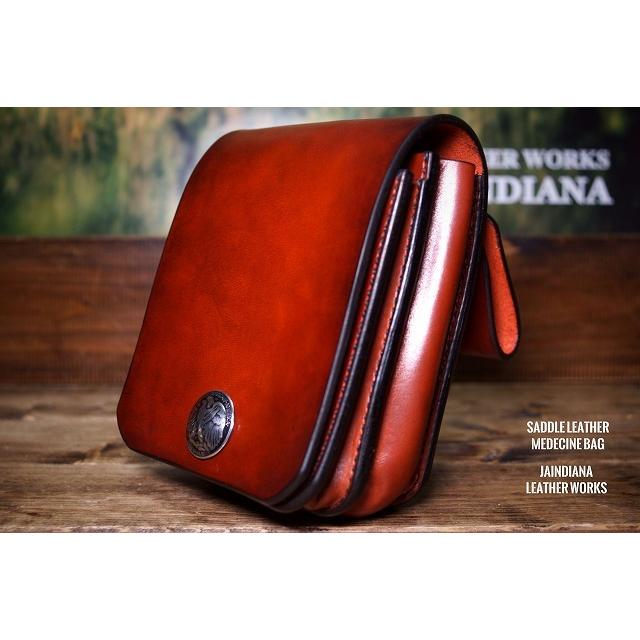 手縫い サドルレザーメディスンバッグ ビンンテージ染めバーガンディー