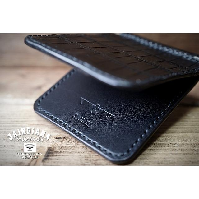 手縫い ハンドメイド クロコダイル マネークリップ 札ばさみ ブラック
