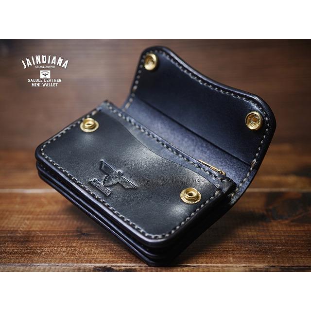 JAINDIANA レザー コンパクト財布 手縫い 手縫い サドルレザー・ミニウォレット ブラック : JAINDIANA - 通販