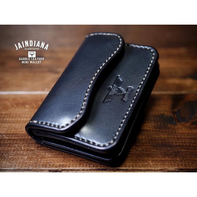 JAINDIANA レザー コンパクト財布 手縫い 手縫い サドルレザー・ミニウォレット ブラック : JAINDIANA - 通販
