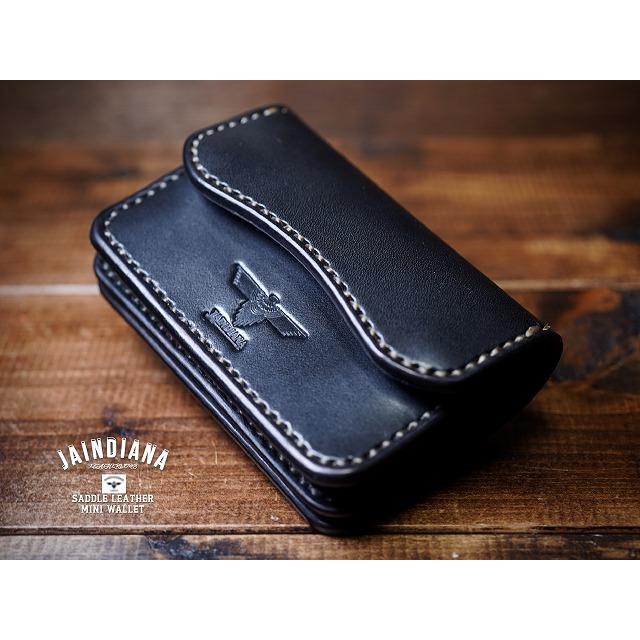 JAINDIANA レザー コンパクト財布 手縫い 手縫い サドルレザー・ミニウォレット ブラック : JAINDIANA - 通販