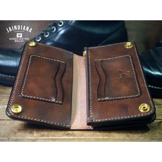 手縫い革財布 ハンドメイドサドルレザーセミロングウォレット