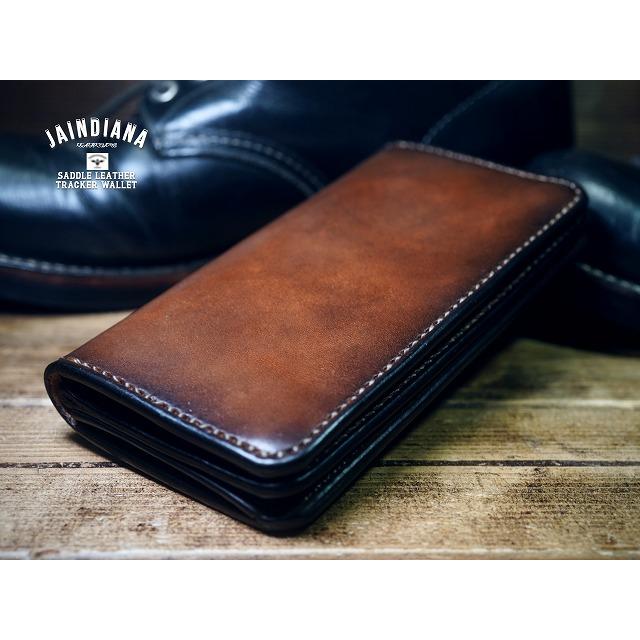 手縫い革財布 ハンドメイドサドルレザーセミロングウォレット
