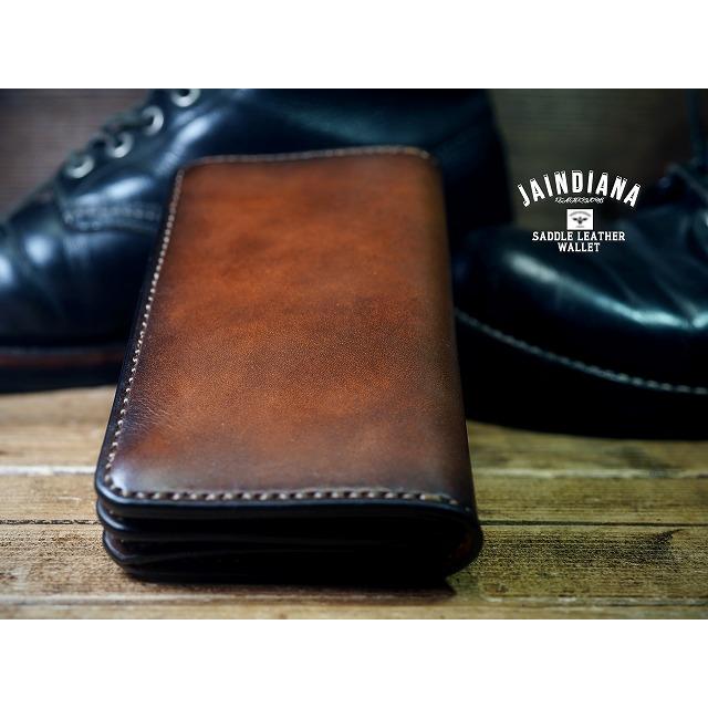 手縫い革財布 ハンドメイドサドルレザーセミロングウォレット