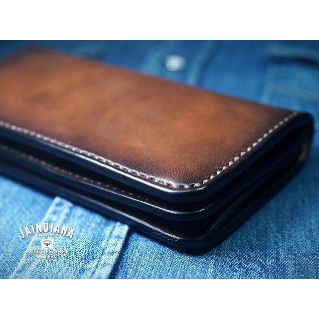 手縫い革財布 ハンドメイドサドルレザーセミロングウォレット