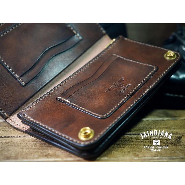 手縫い革財布 ハンドメイドサドルレザーセミロングウォレット