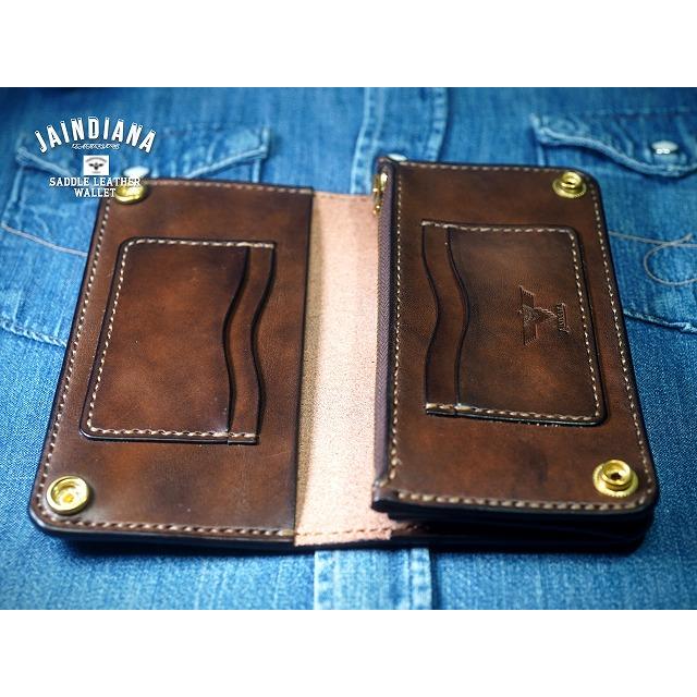 手縫い革財布 ハンドメイドサドルレザーセミロングウォレット