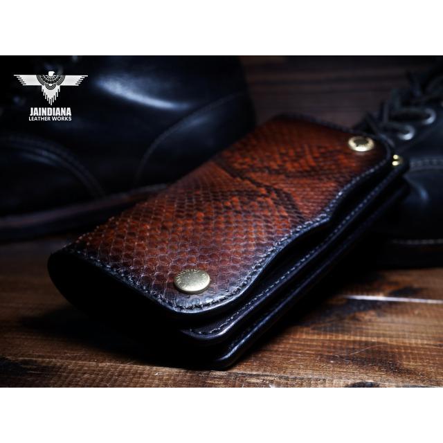トラッカーウォレット セミロングタイプ パイソン・サドルレザー